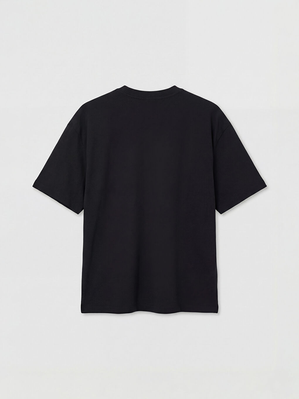 Siyah Oversize Bisiklet Yaka Baskılı Erkek Tişört-1