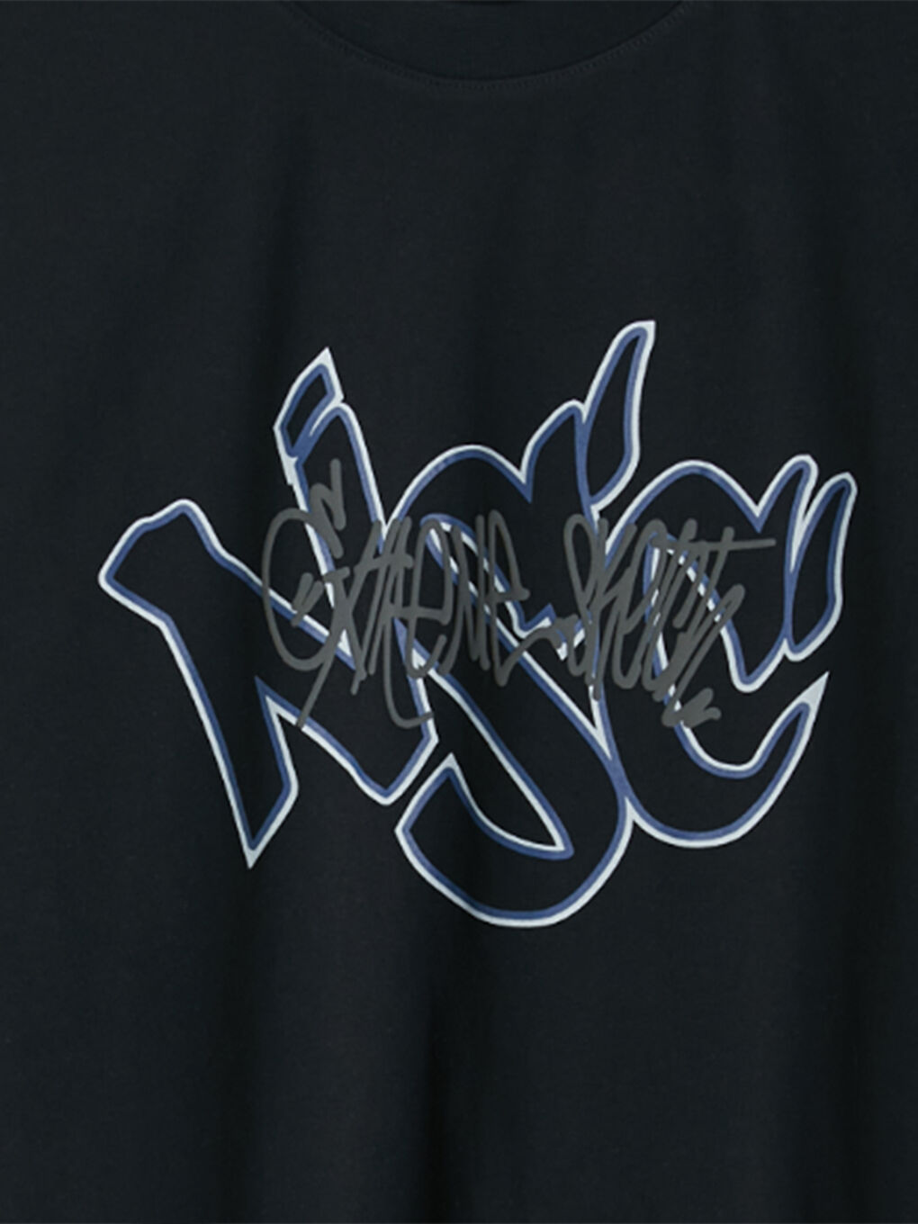 Siyah Oversize Bisiklet Yaka Baskılı Erkek Tişört-2