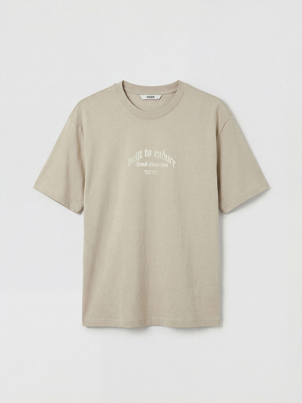 Bej Bisiklet Yaka Baskılı Erkek Tişört-4