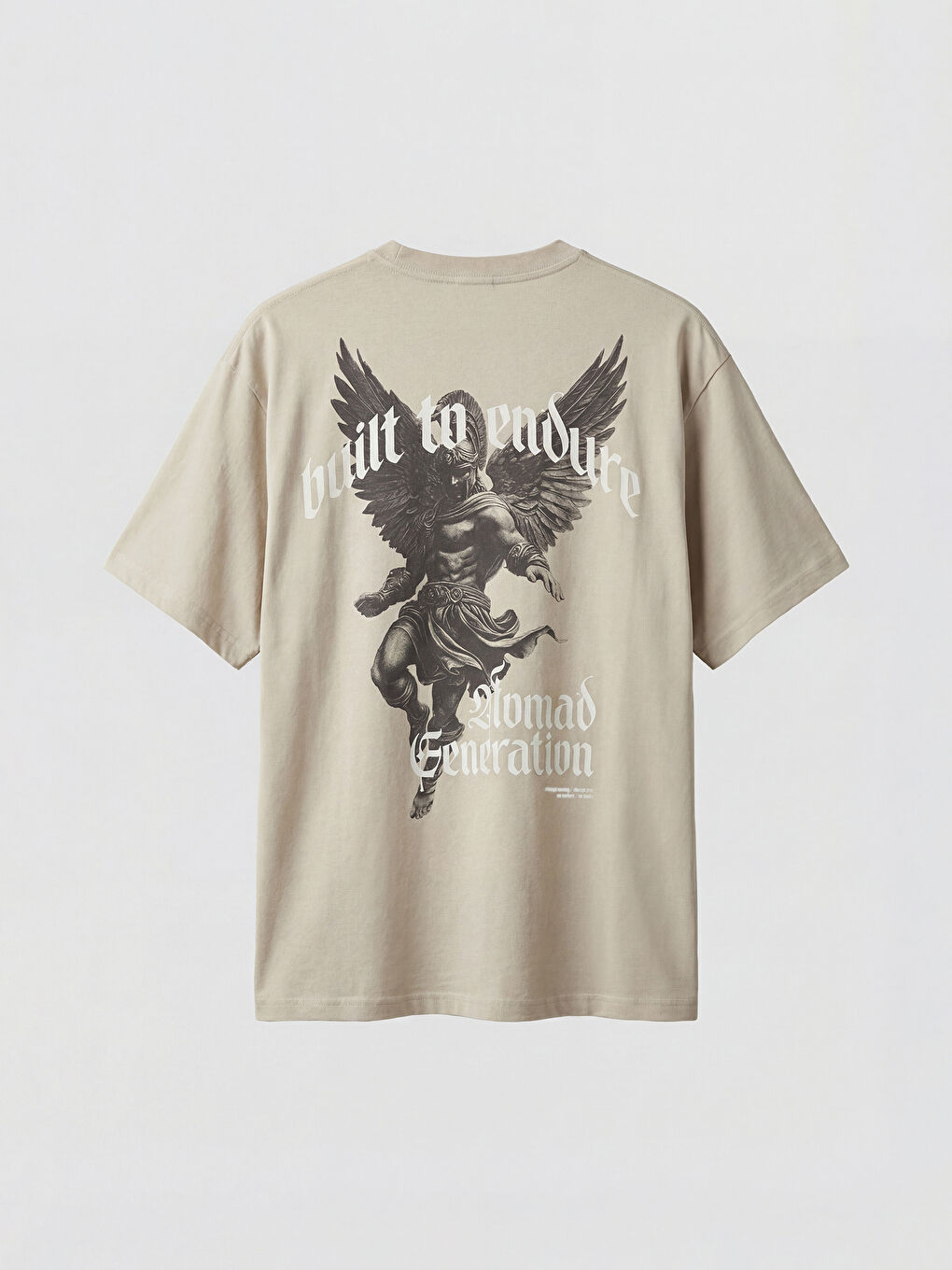 Bej Bisiklet Yaka Baskılı Erkek Tişört-5