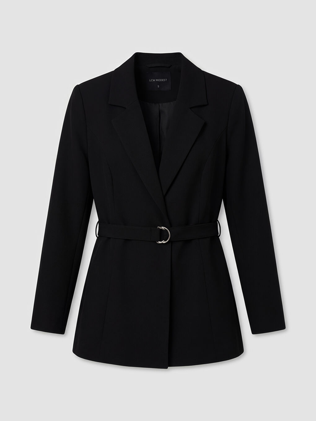 Siyah Beli Kemerli Kadın Blazer Ceket