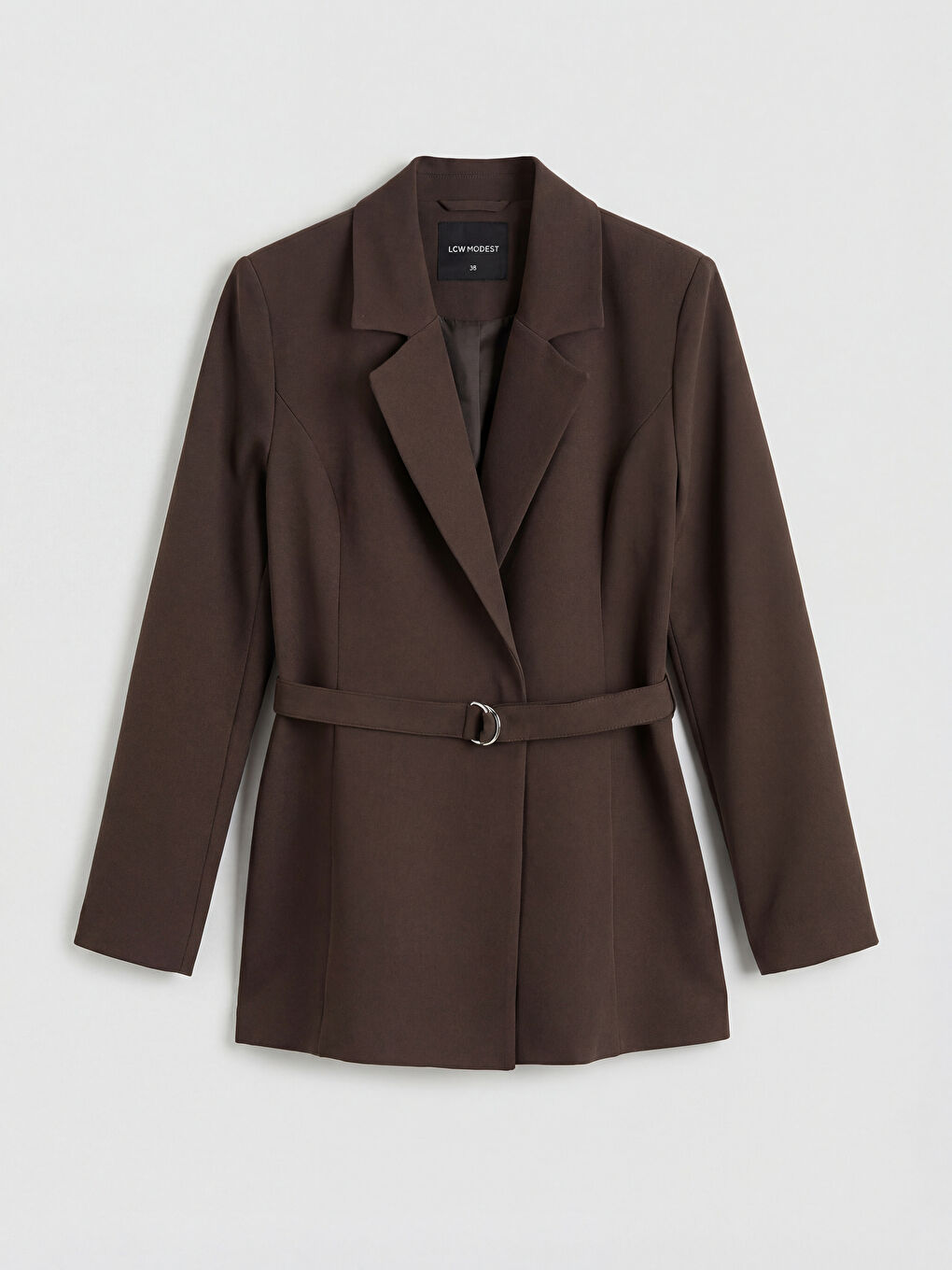 Kahverengi Beli Kemerli Kadın Blazer Ceket