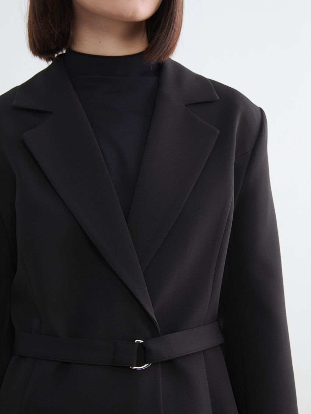 Siyah Beli Kemerli Kadın Blazer Ceket-2