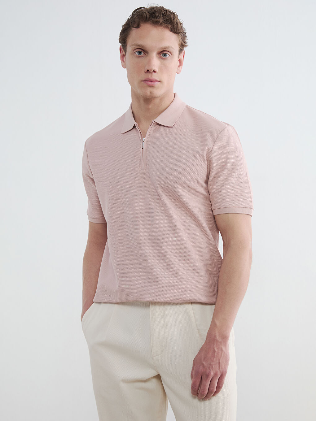 Pembe Polo Yaka Erkek Tişört-1