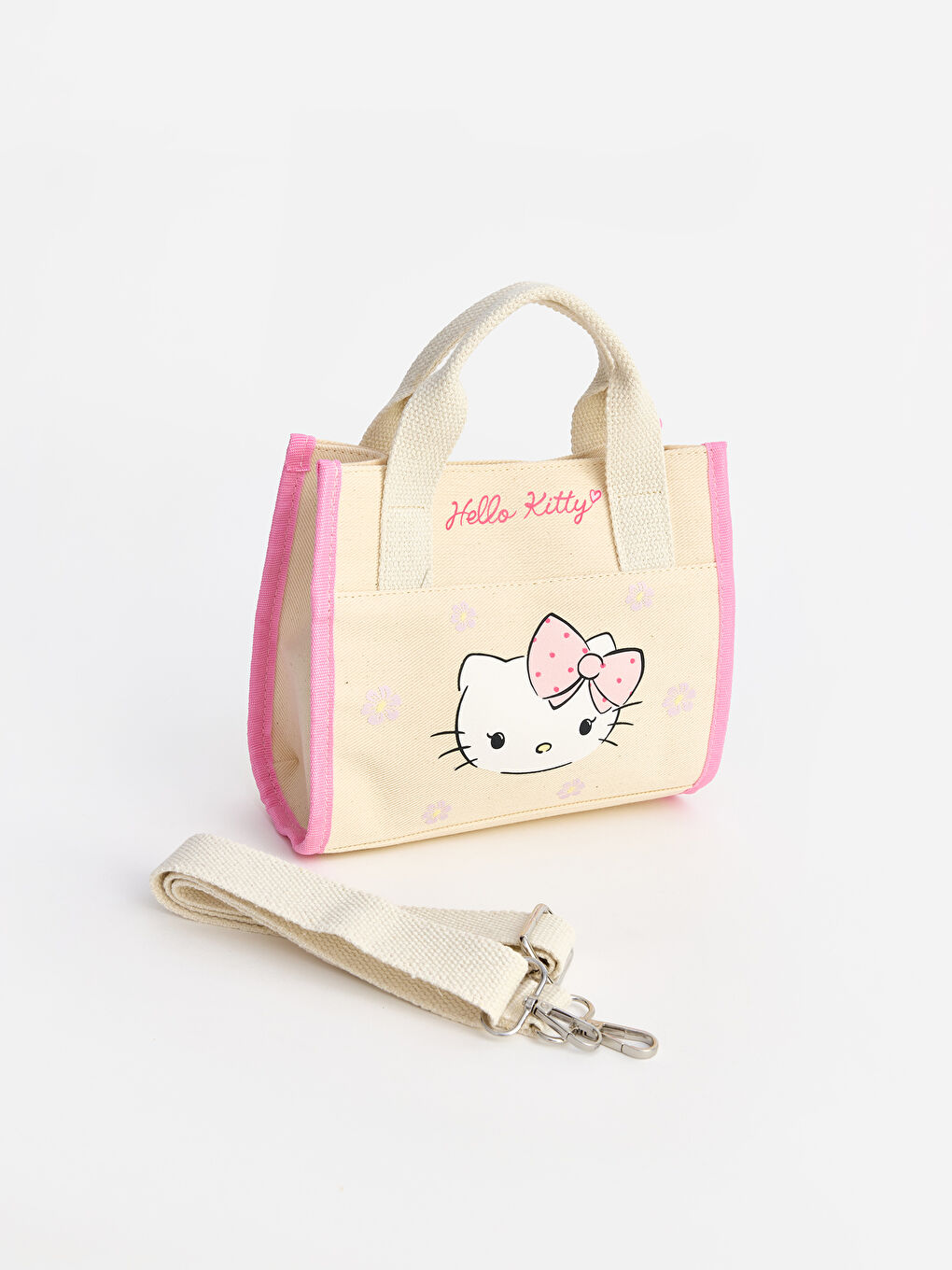 Bej Hello Kitty Baskılı Kız Çocuk Kanvas Çanta-1