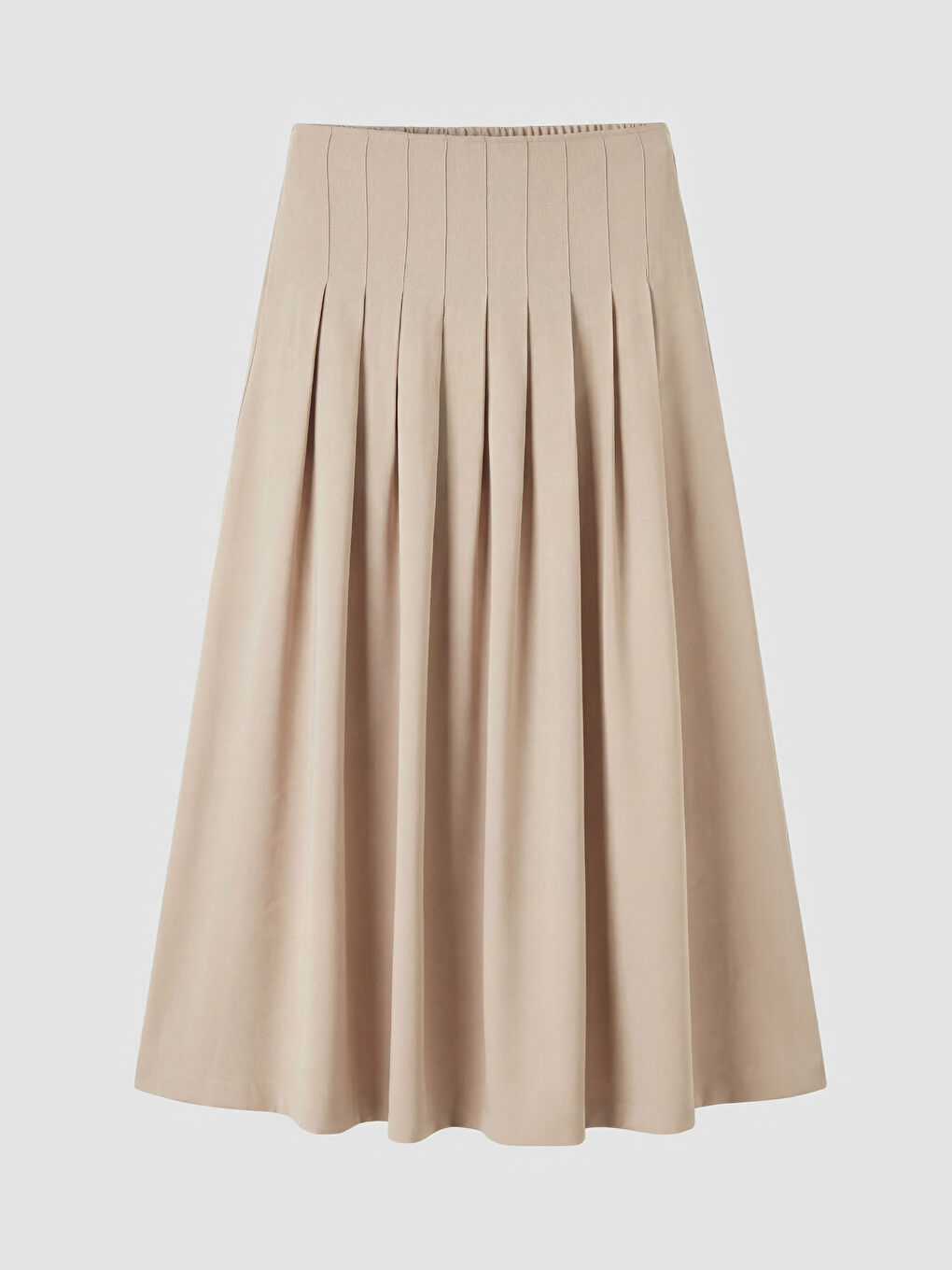 Bej Modal Dokulu Pileli Etek