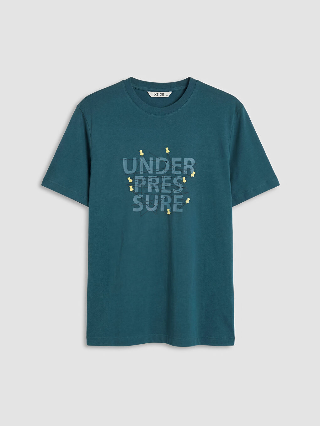 Petrol Bisiklet Yaka Baskılı Erkek Tişört