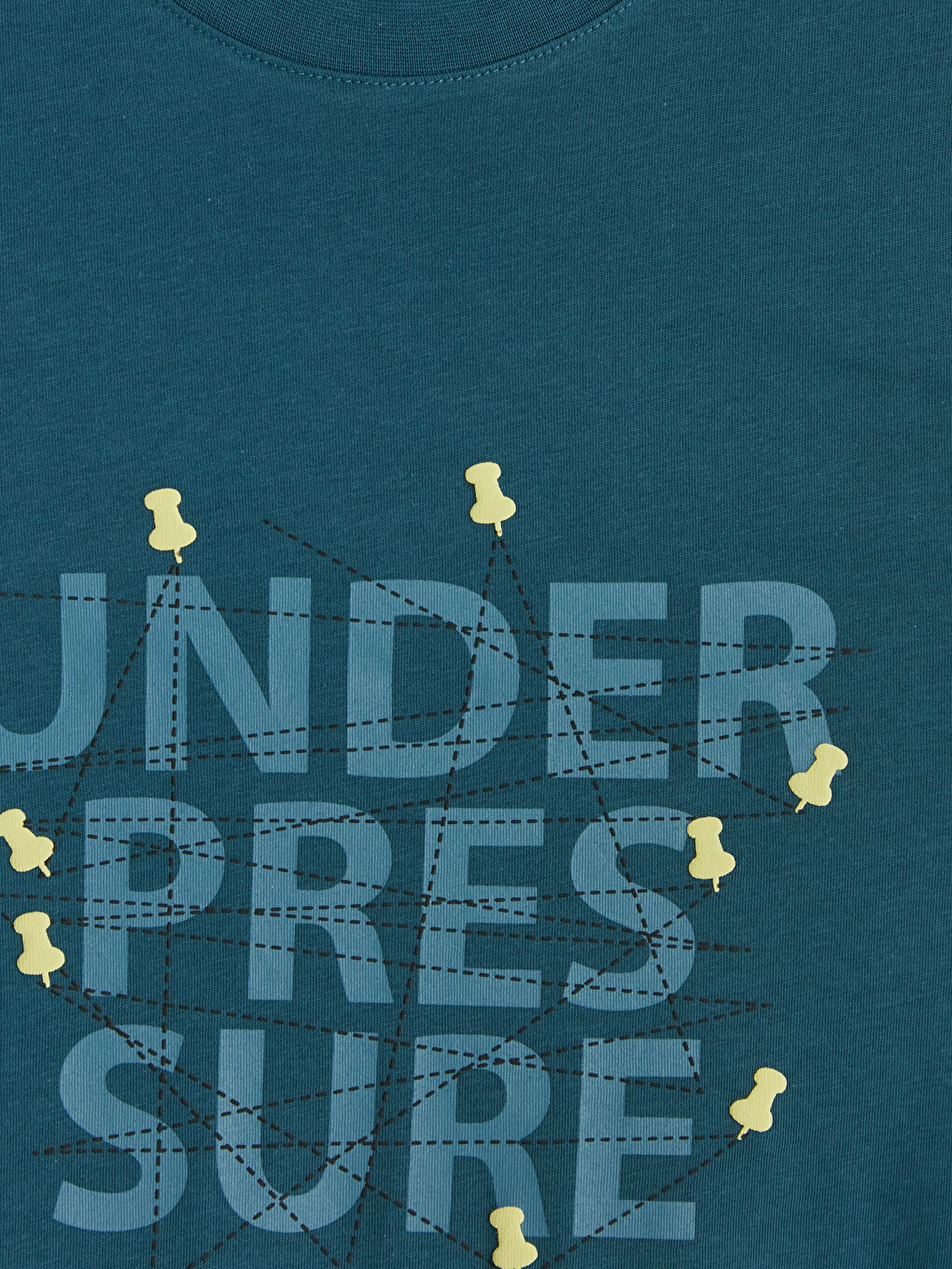 Petrol Bisiklet Yaka Baskılı Erkek Tişört-2