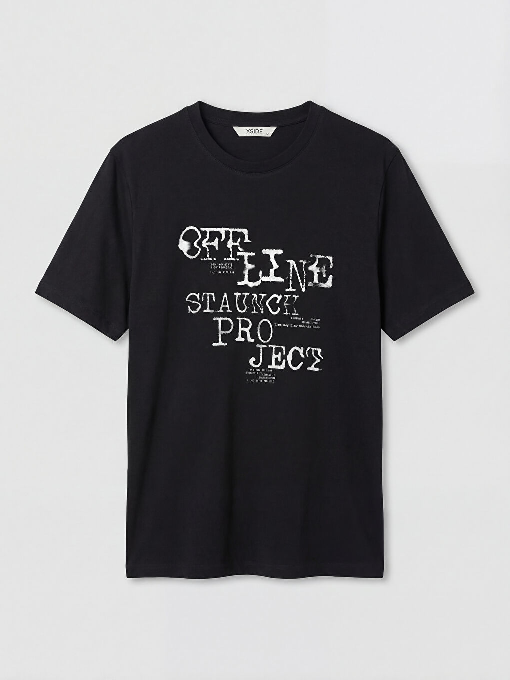 Siyah Bisiklet Yaka Baskılı Penye Erkek Tişört-4