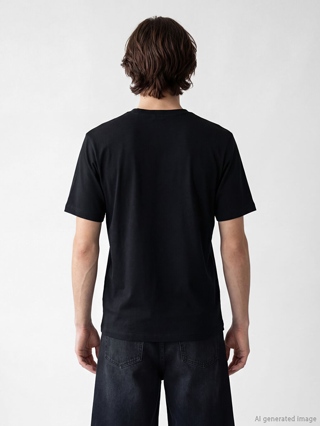 Siyah Bisiklet Yaka Baskılı Penye Erkek Tişört-3