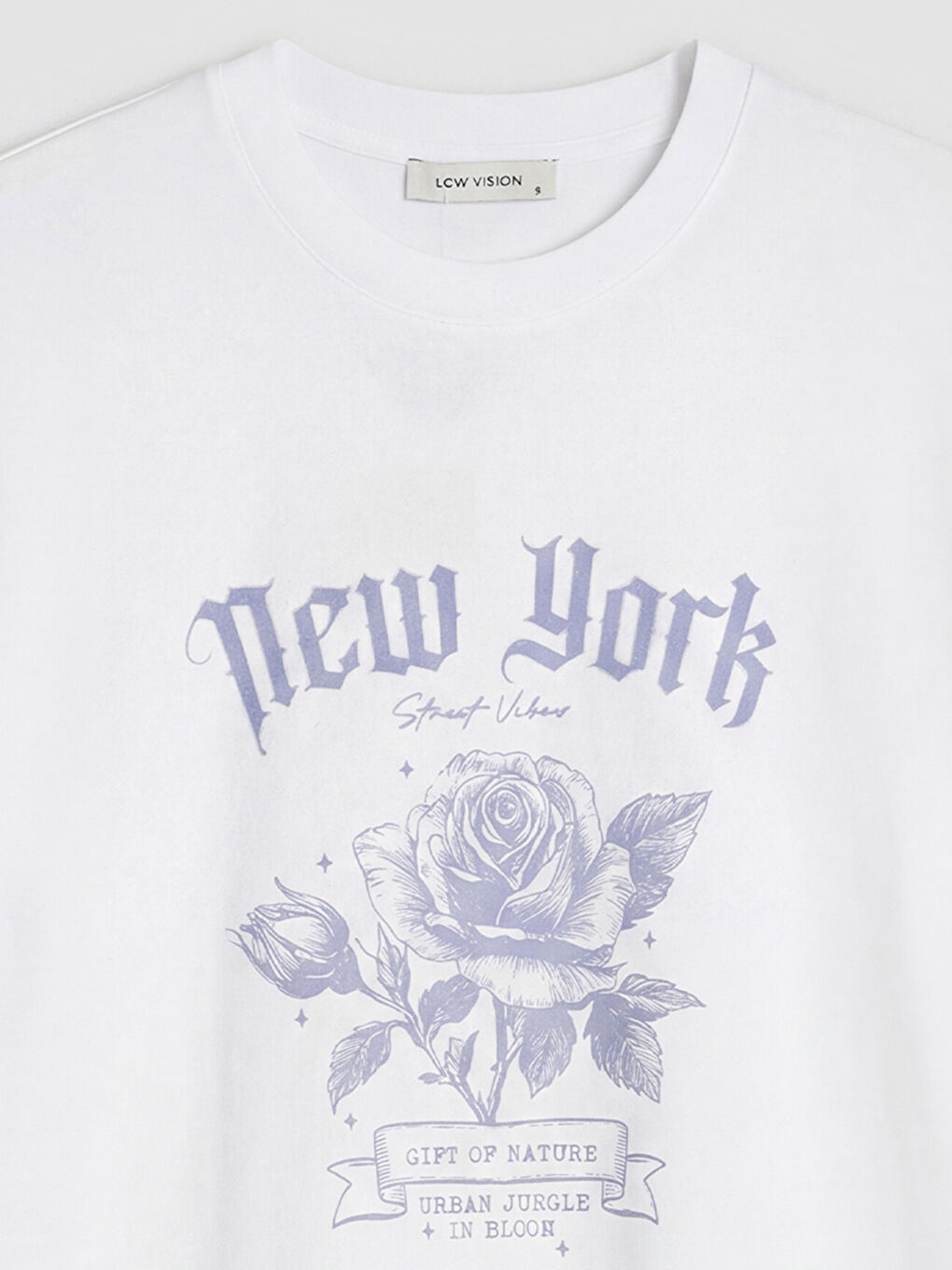 Beyaz New York Baskılı Oversize Kadın Tişört-2