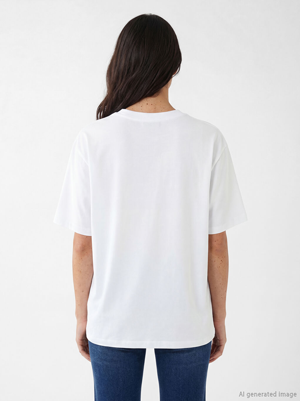 Beyaz New York Baskılı Oversize Kadın Tişört-2