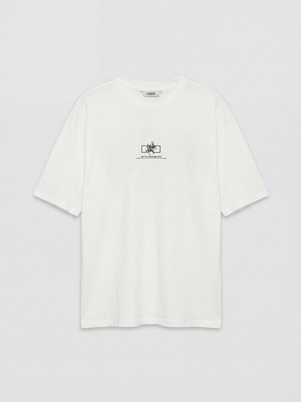 Ekru Bisiklet Yaka Baskılı Penye Erkek Tişört