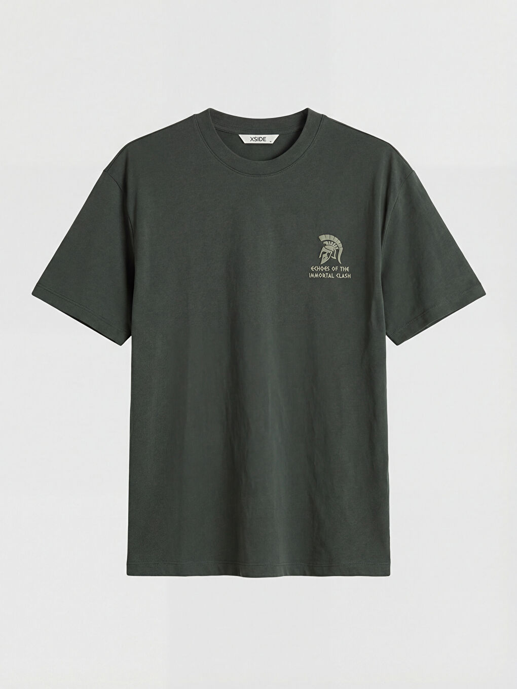 Haki Bisiklet Yaka Oversize Baskılı Erkek Tişört-4