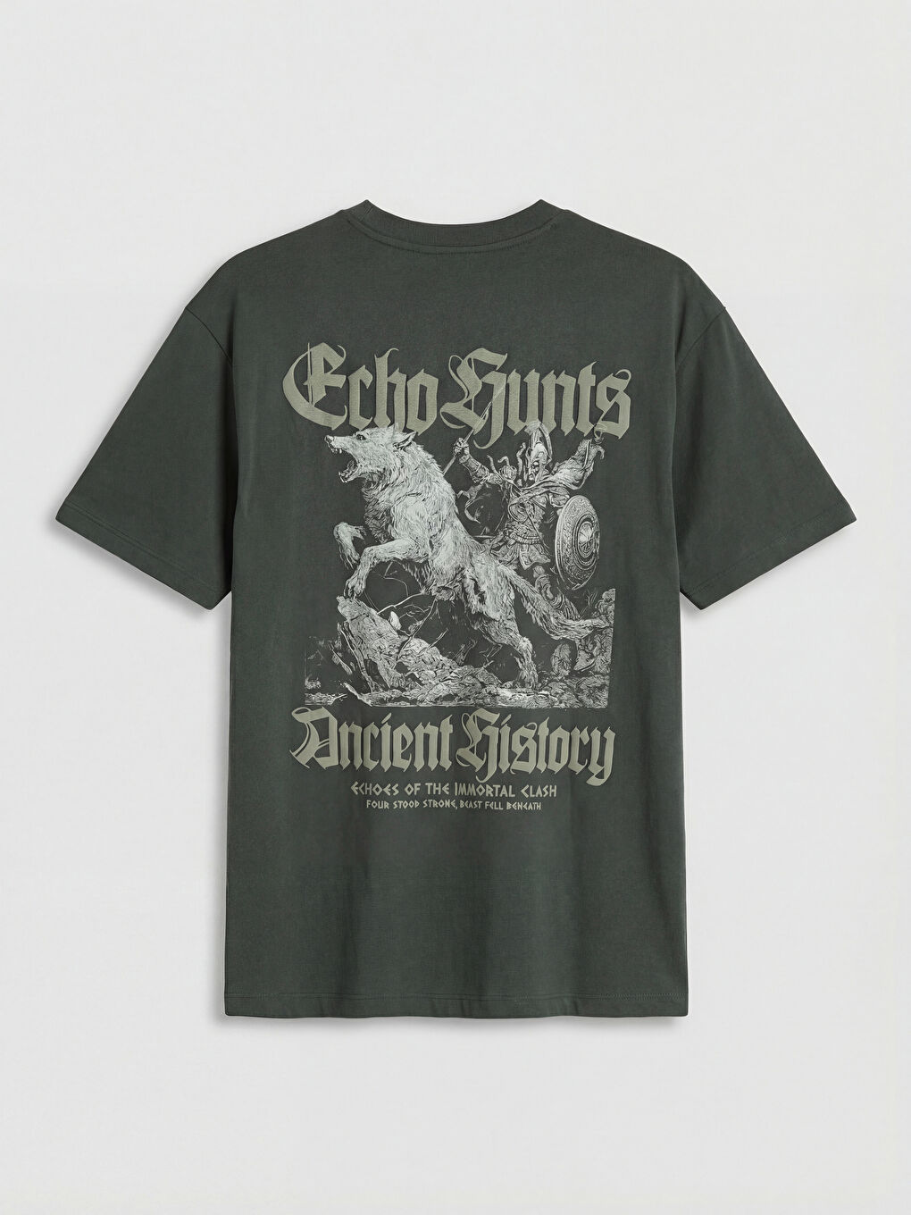 Haki Bisiklet Yaka Oversize Baskılı Erkek Tişört-5