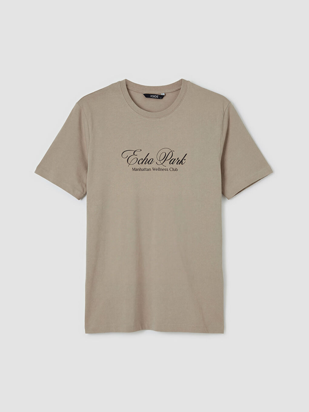 Bej Bisiklet Yaka Manhattan Baskılı Erkek Tişört