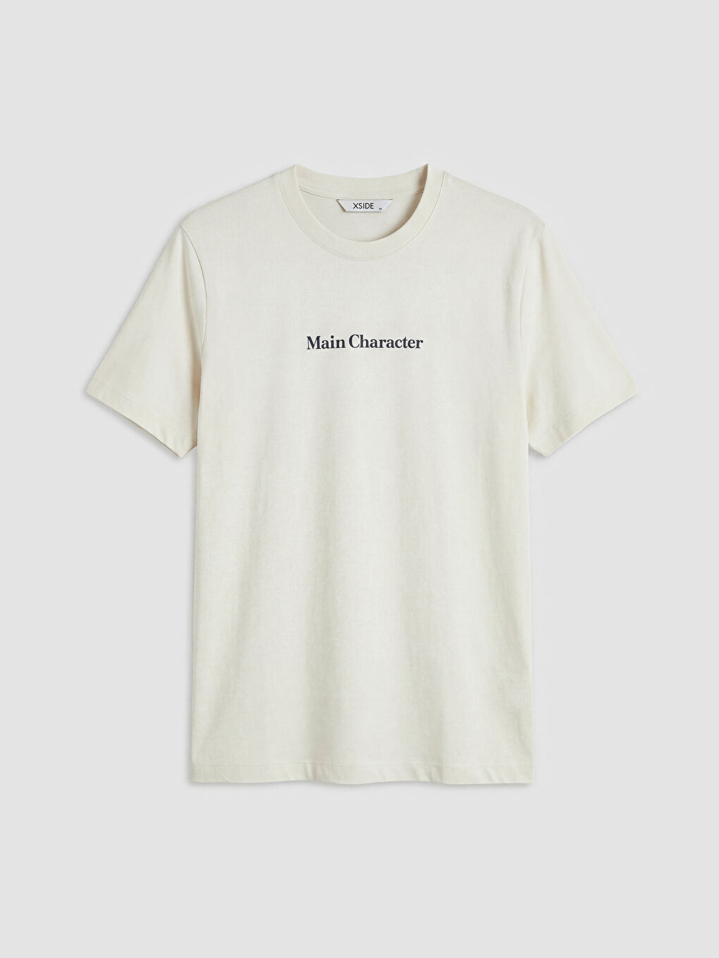 Bej  Bisiklet Yaka Baskılı Erkek Tişört