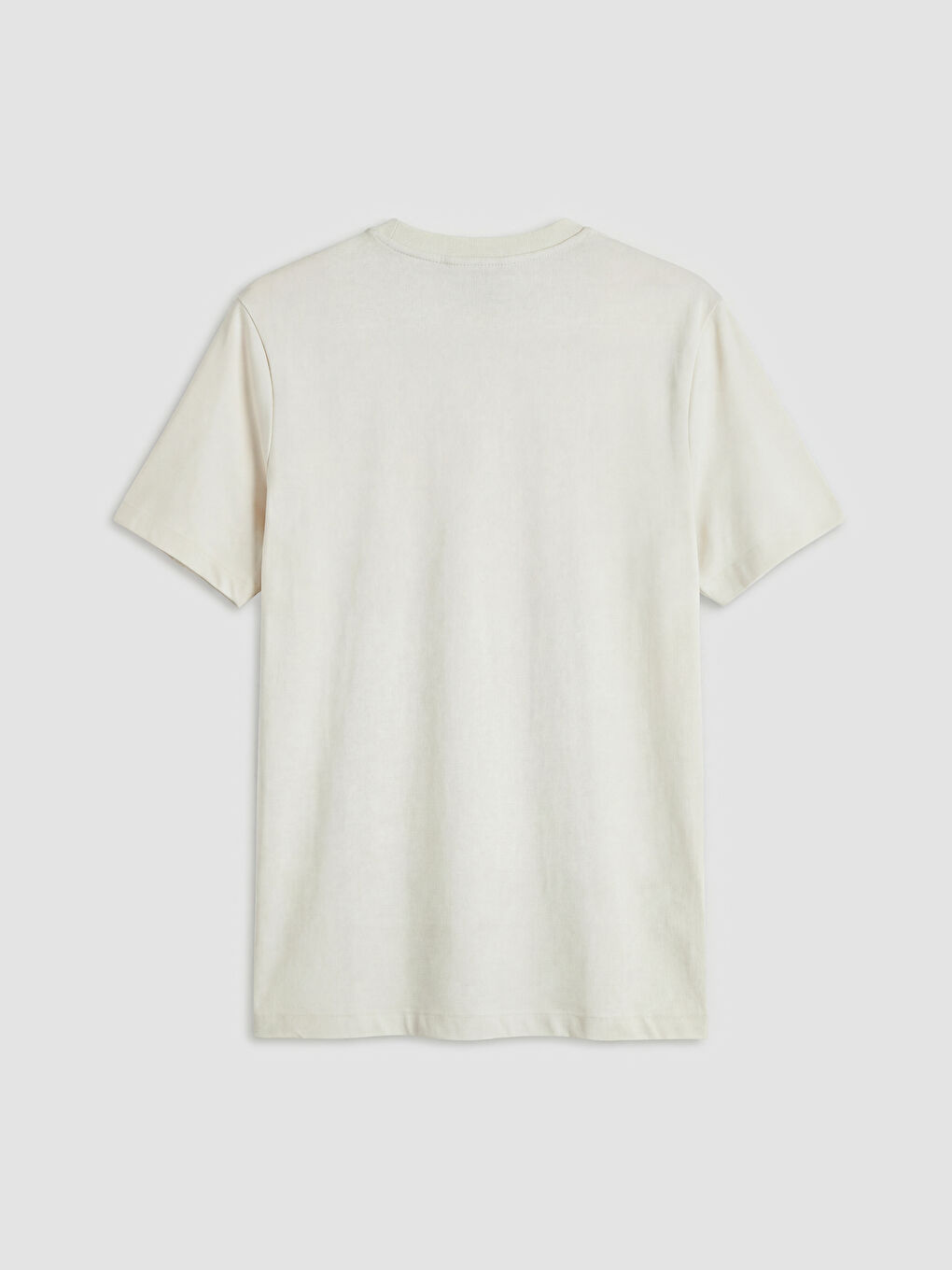 Bej  Bisiklet Yaka Baskılı Erkek Tişört-1