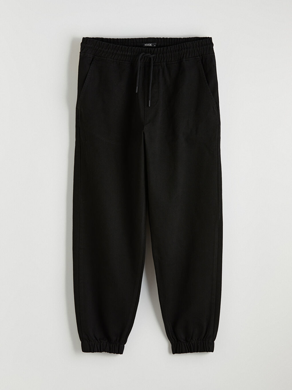 Siyah Standart Kalıp Gabardin Erkek Jogger Pantolon-3