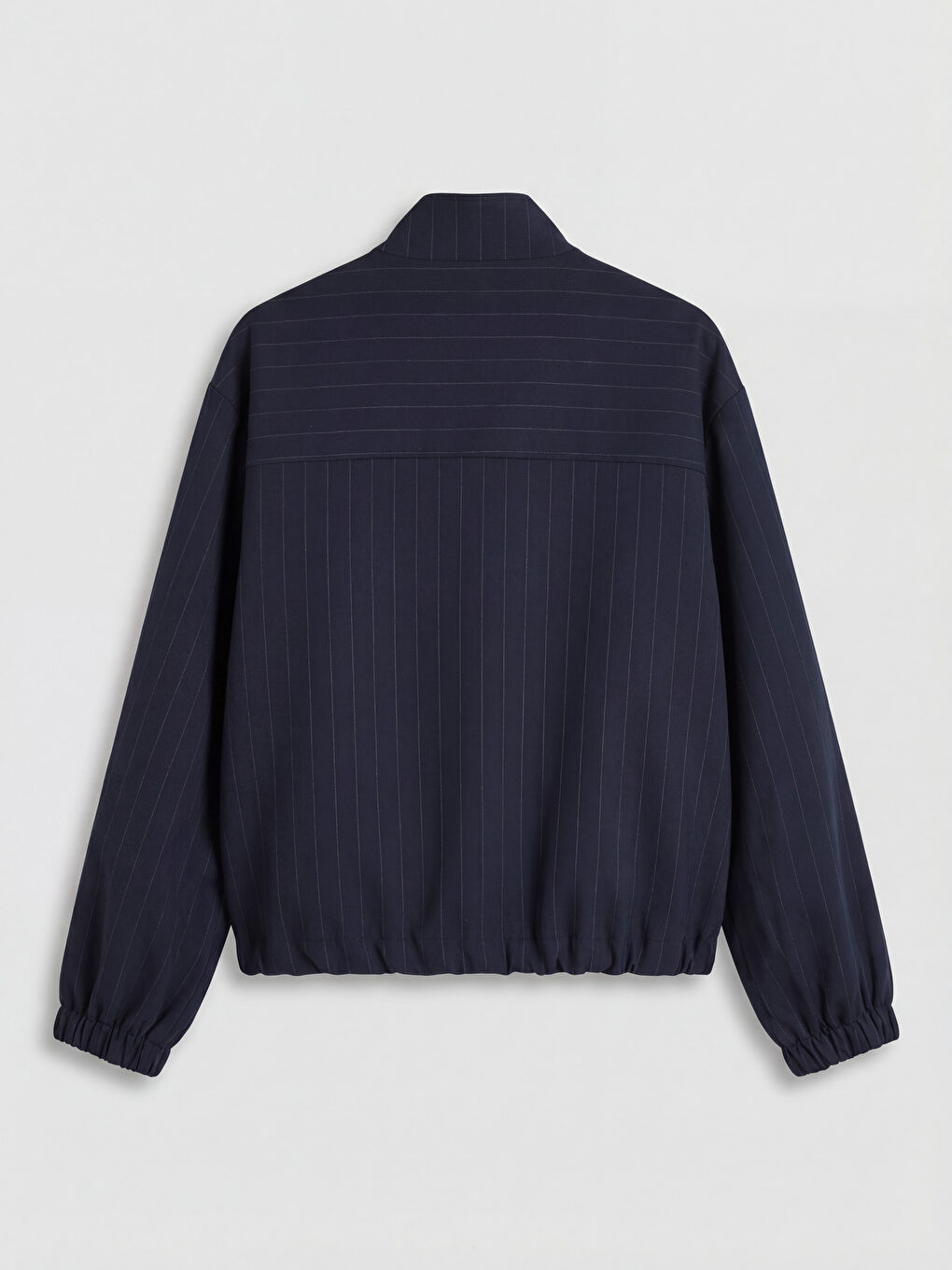 Lacivert Dik Yaka Çizgili Oversize Kadın Ceket-1