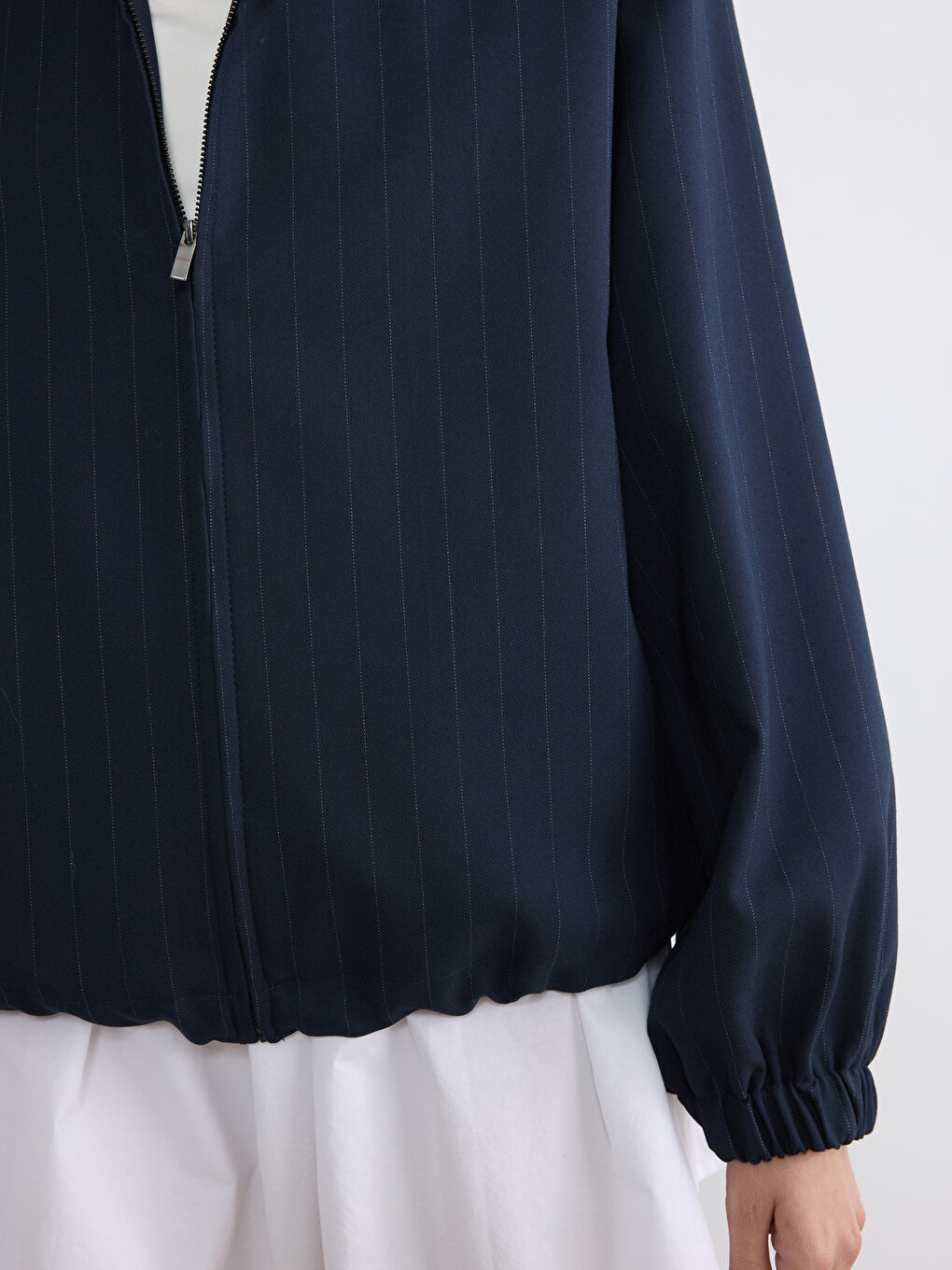 Lacivert Dik Yaka Çizgili Oversize Kadın Ceket-2