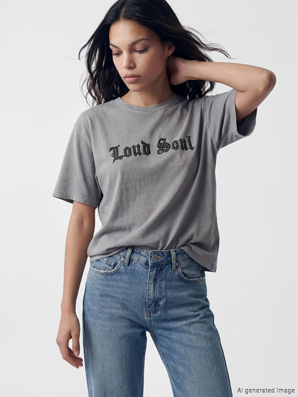 Tricou Oversize Imprimat cu Guler Rotund pentru Femei