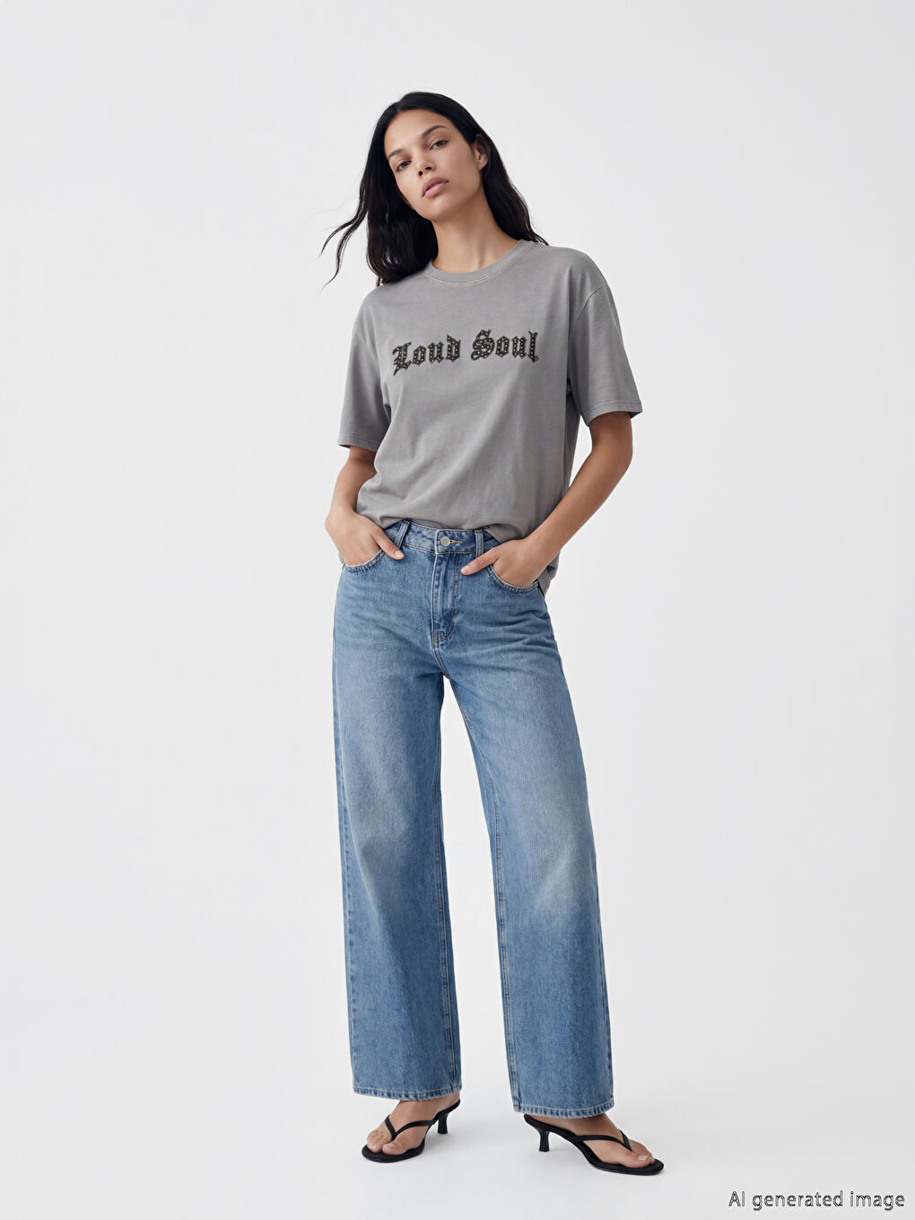 Tricou Oversize Imprimat cu Guler Rotund pentru Femei-1