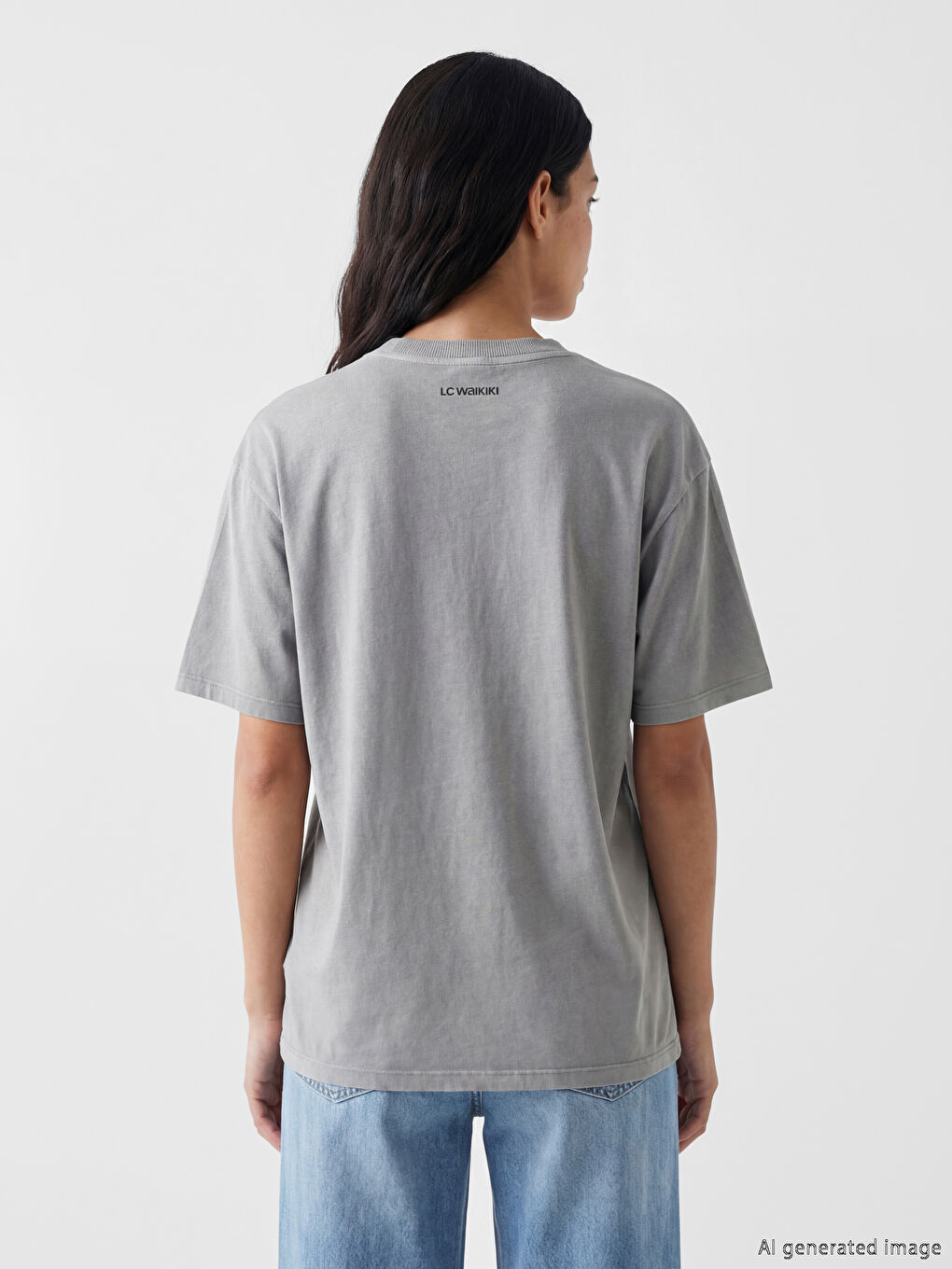 Tricou Oversize Imprimat cu Guler Rotund pentru Femei-3