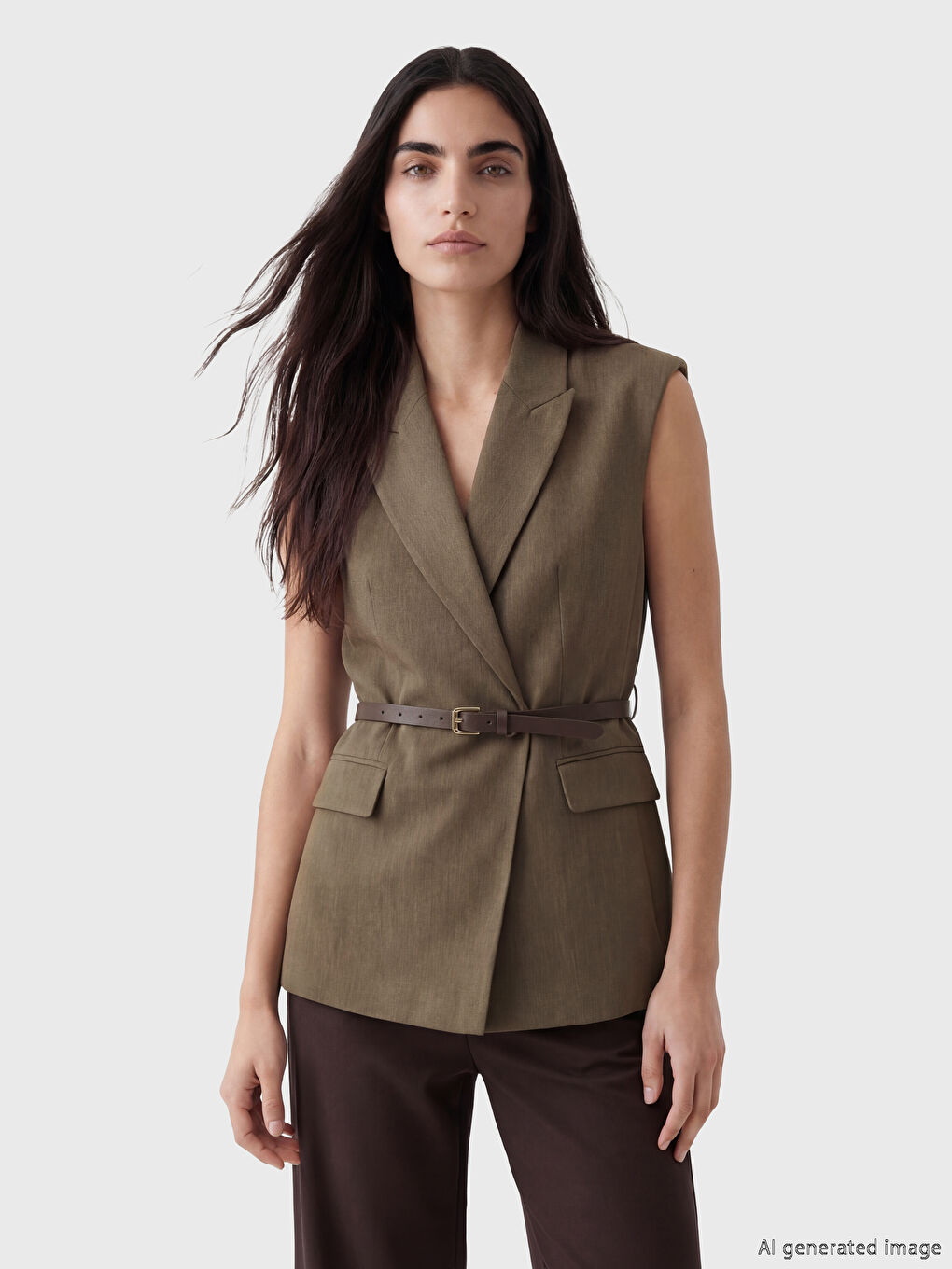 Double Breasted Belted Women's Classic Waistcoat