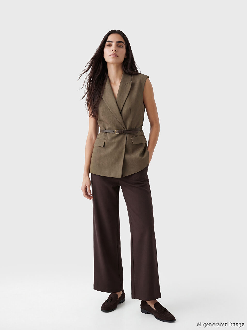 Double Breasted Belted Women's Classic Waistcoat-1