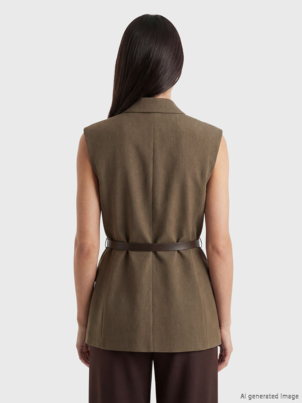 Double Breasted Belted Women's Classic Waistcoat-3