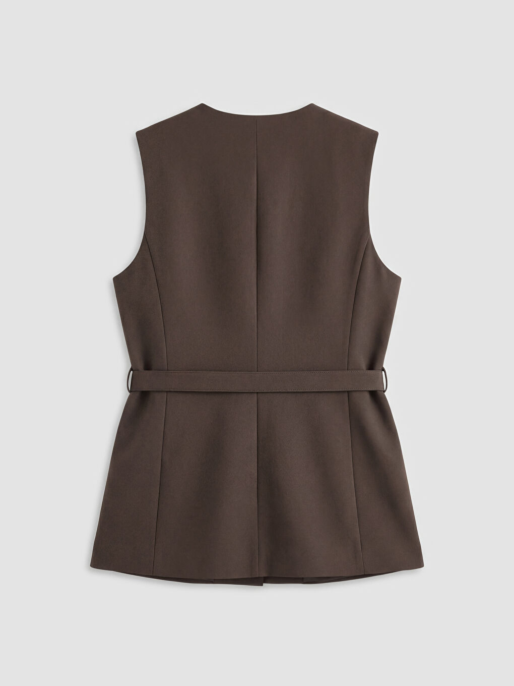 Kahverengi V Yaka Beli Kemerli Kadın Klasik Yelek	-6