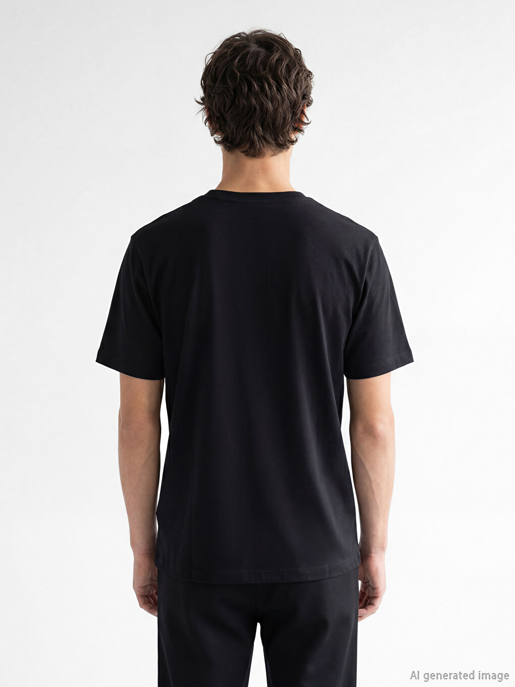 Siyah  Bisiklet Yaka Baskılı Erkek Tişört-3