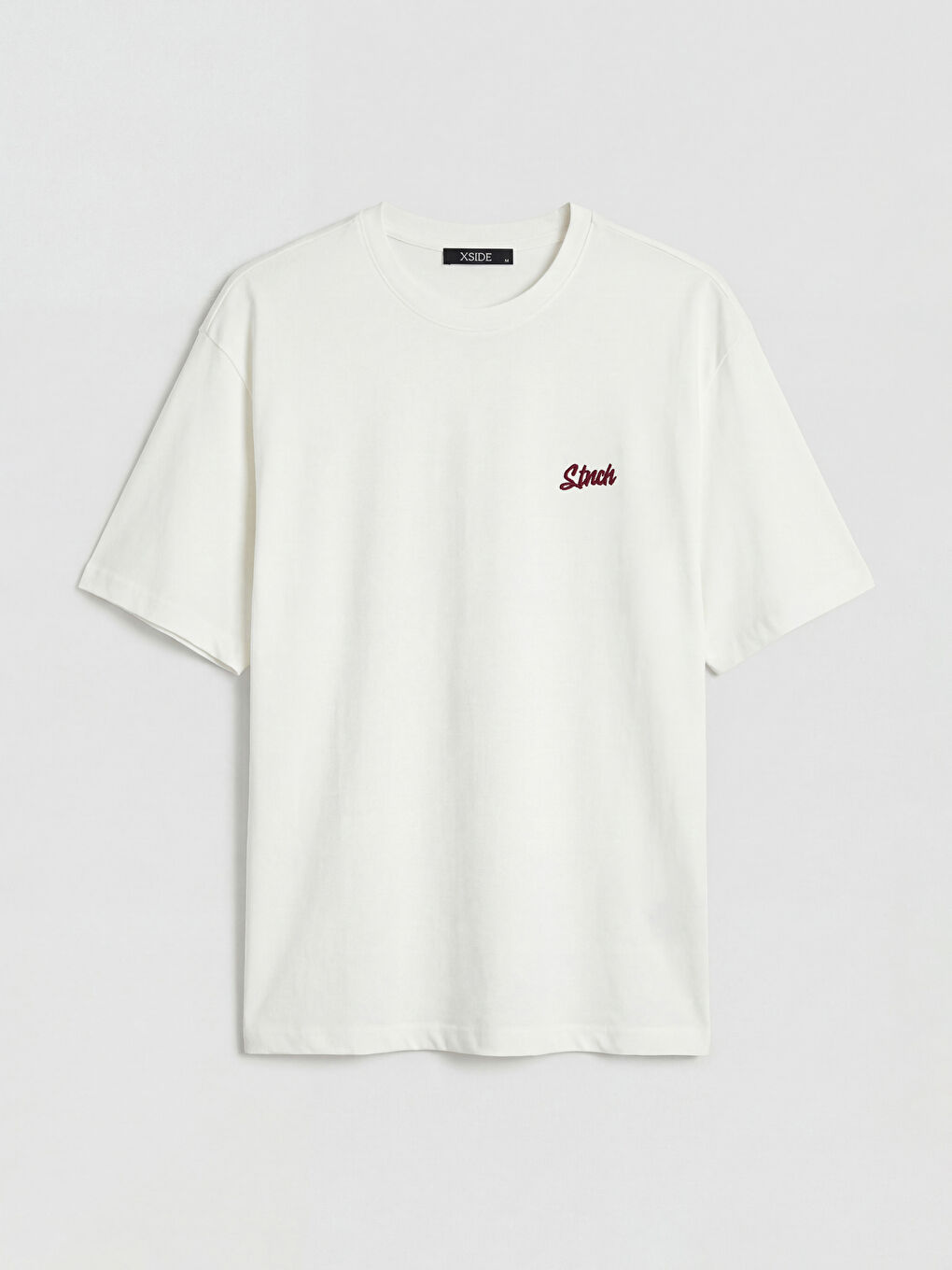 Ekru Bisiklet Yaka Nakışlı Penye Erkek Tişört