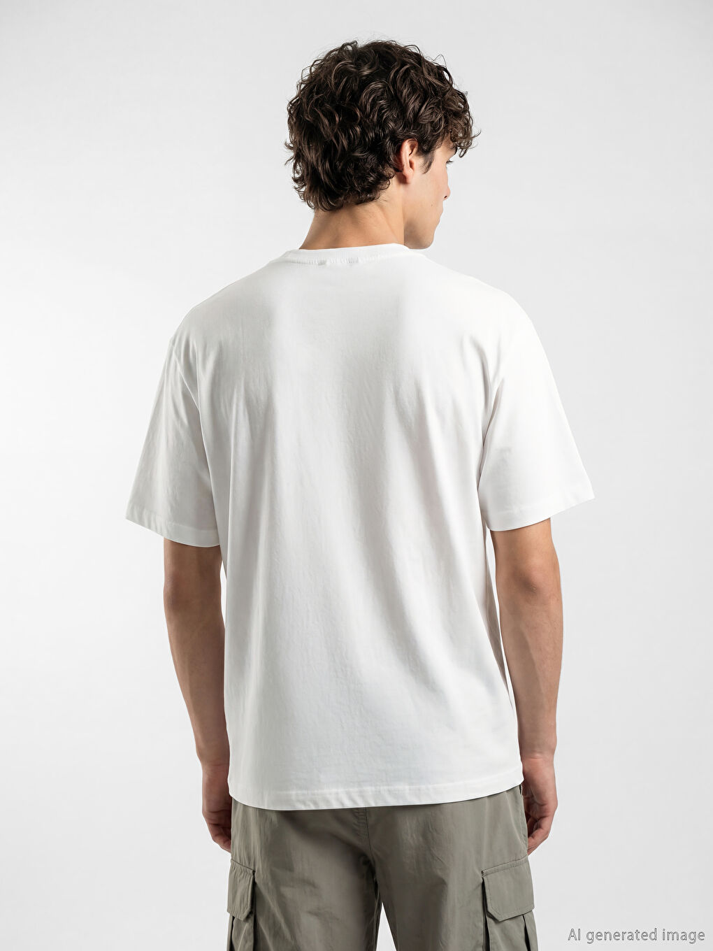 Ekru Bisiklet Yaka Baskılı Erkek Tişört-3