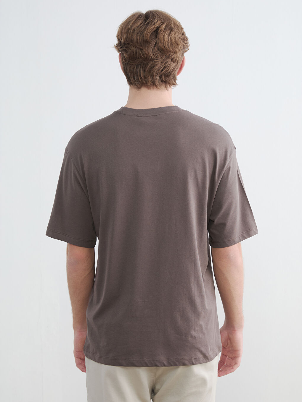 Kahverengi Bisiklet Yaka Baskılı Erkek Tişört-3