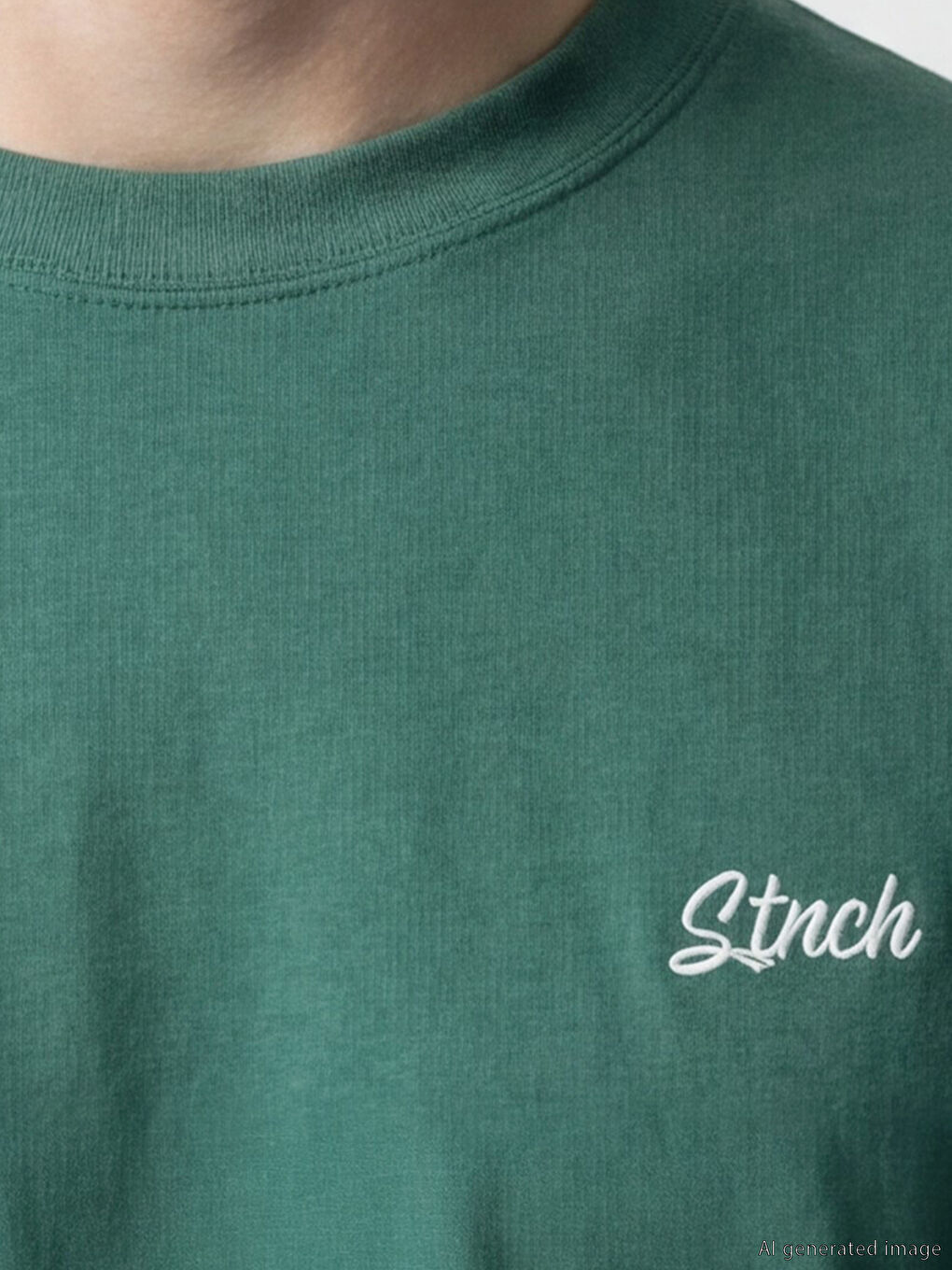 Yeşil Bisiklet Yaka Baskılı Erkek Tişört-2