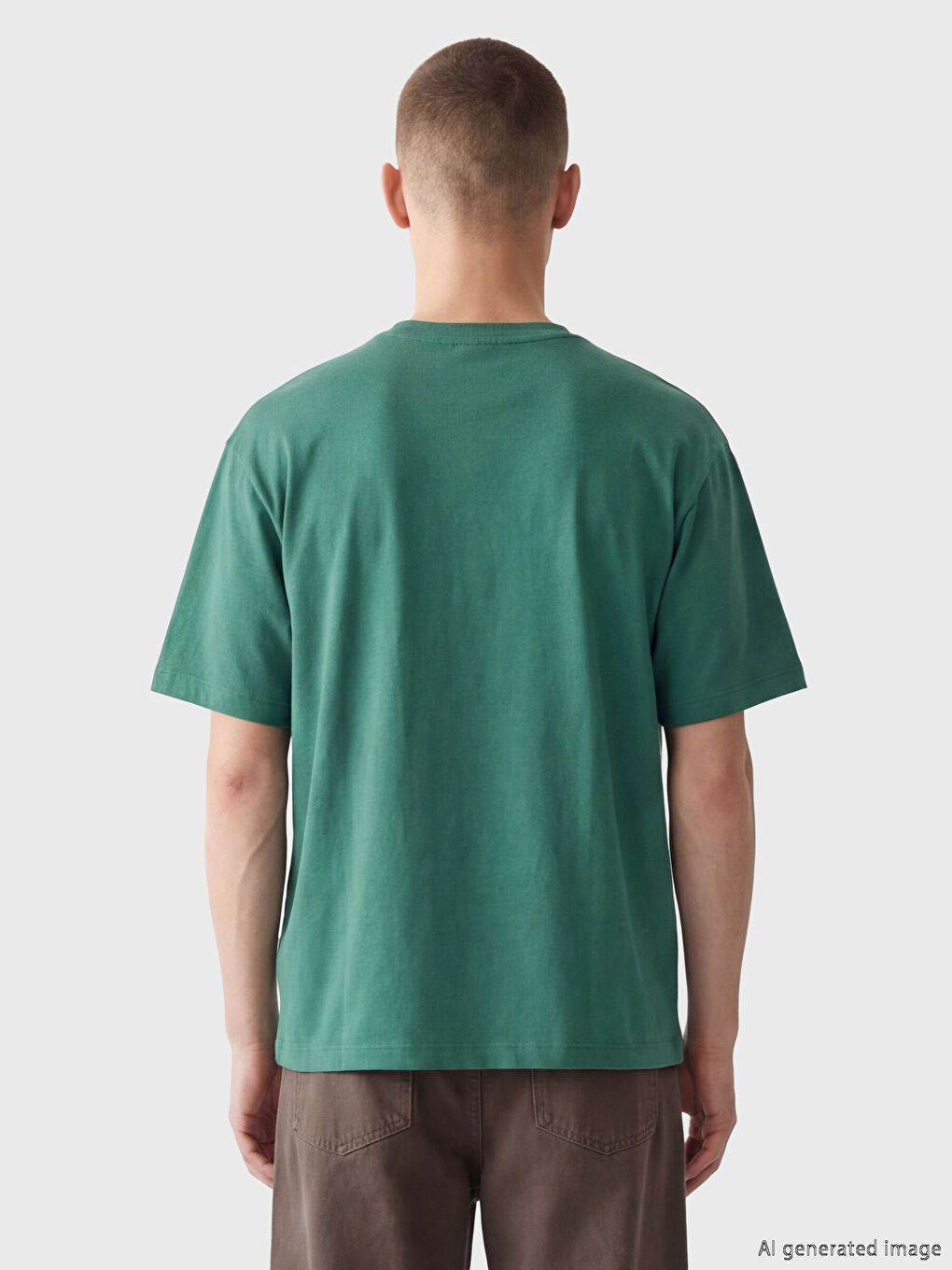 Yeşil Bisiklet Yaka Baskılı Erkek Tişört-3