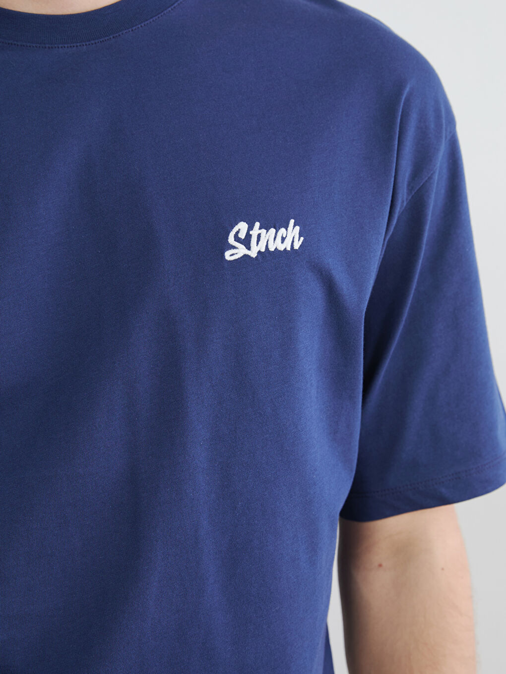 Lacivert Bisiklet Yaka Baskılı Erkek Tişört-2