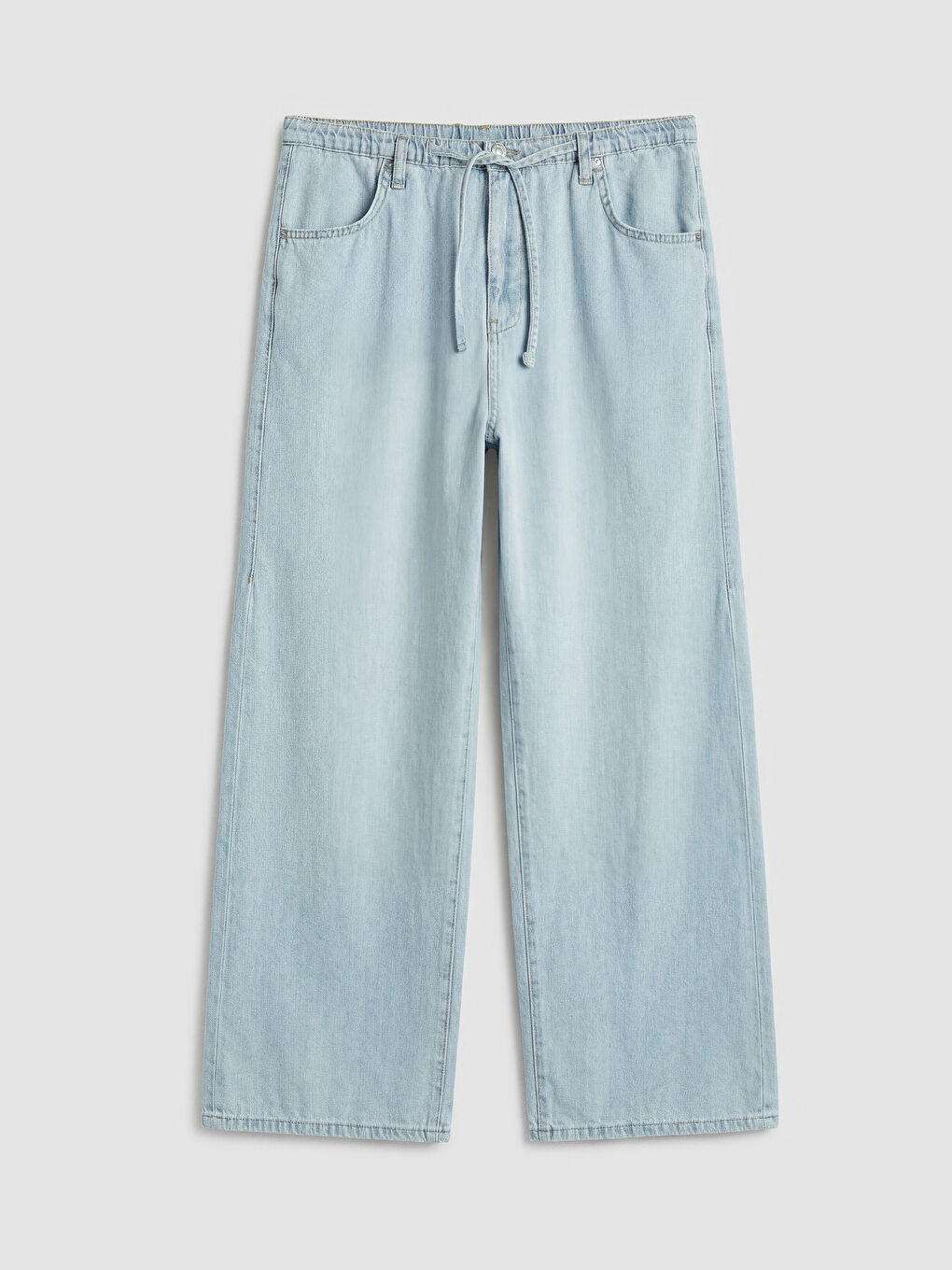 Mavi Beli Lastikli Wideleg Kadın Jean Pantolon