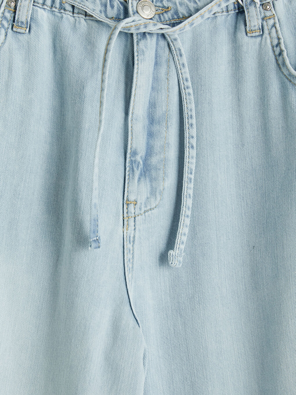 Mavi Beli Lastikli Wideleg Kadın Jean Pantolon-2