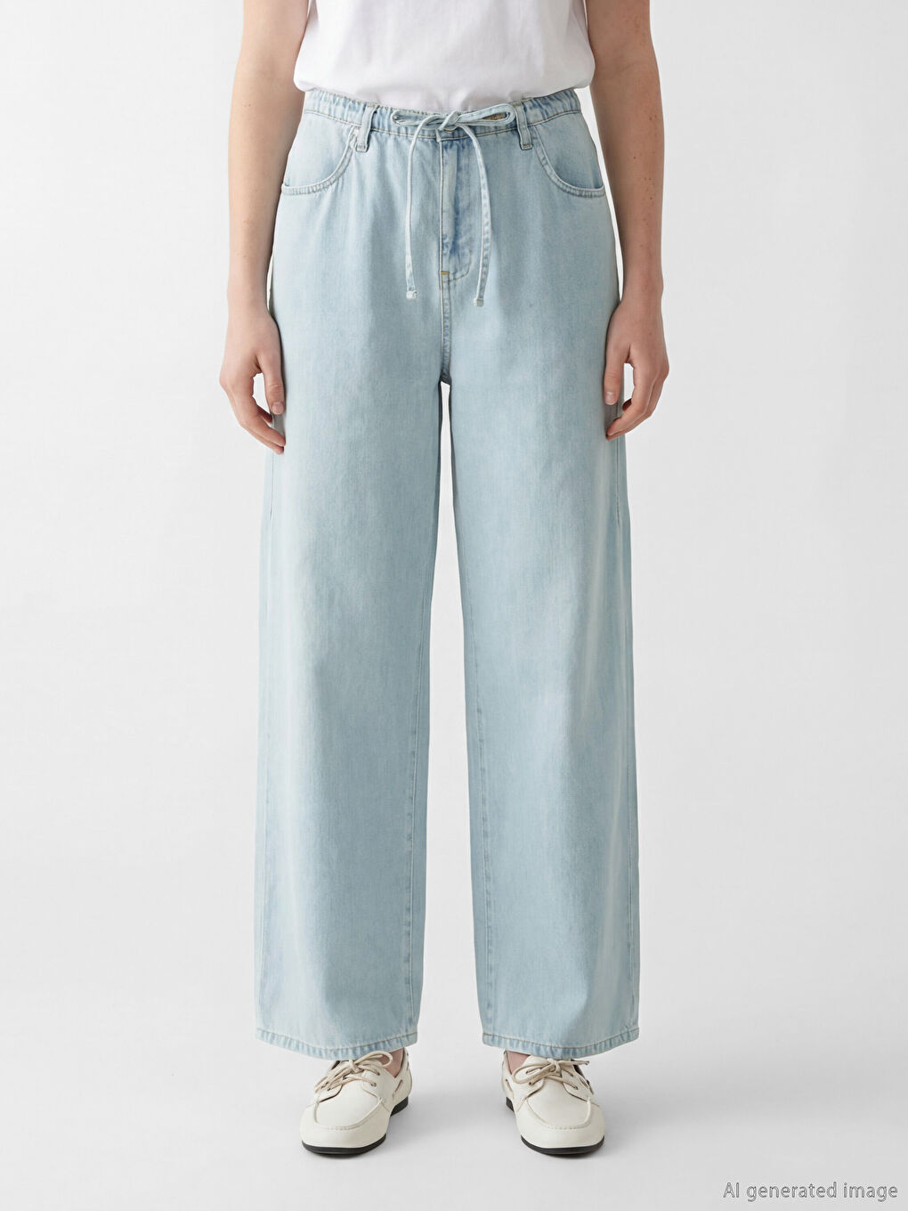Elastic Waist Wideleg Women's Jeans-1