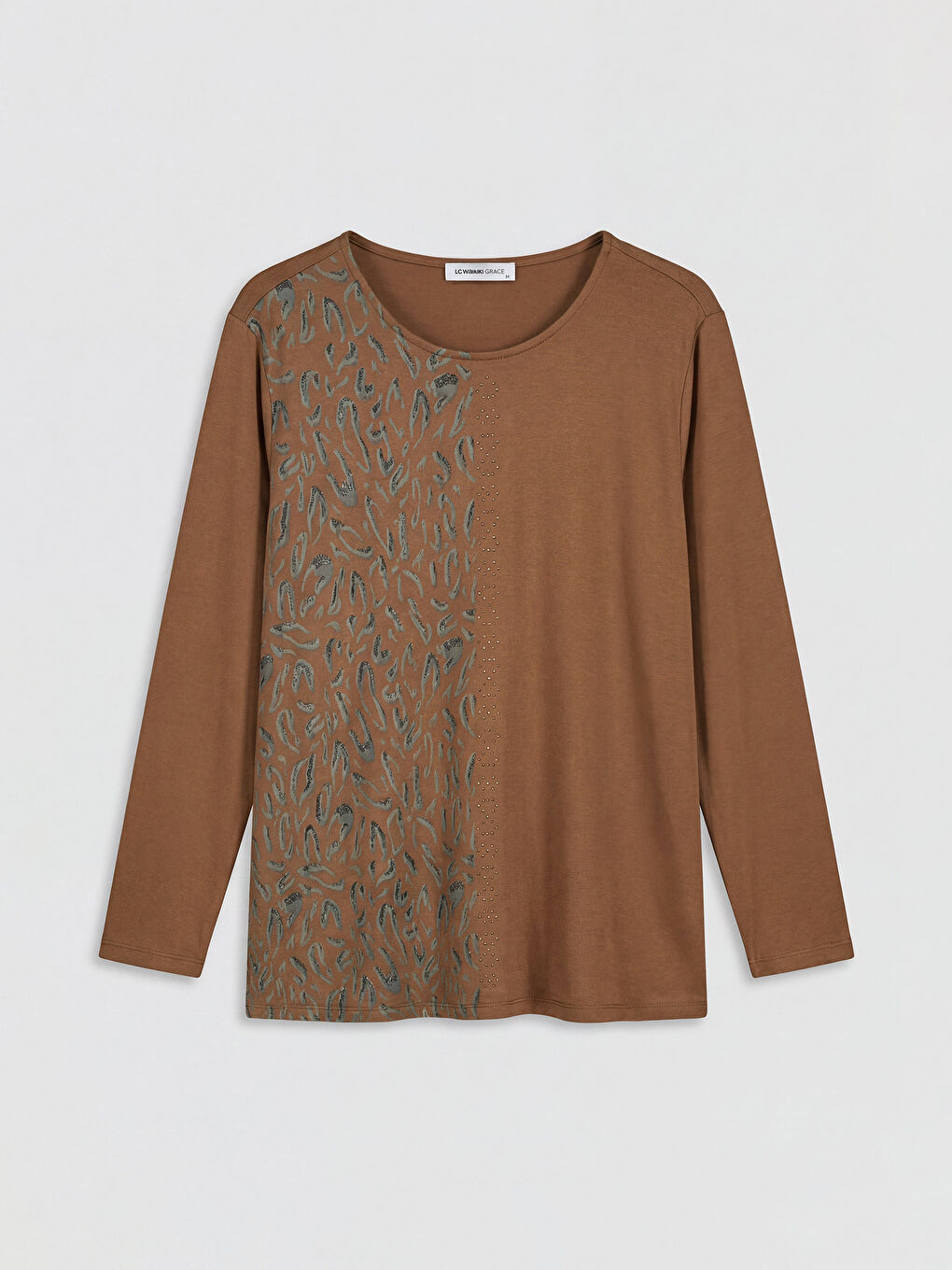 Kahverengi Bisiklet Yaka Desenli Bluz