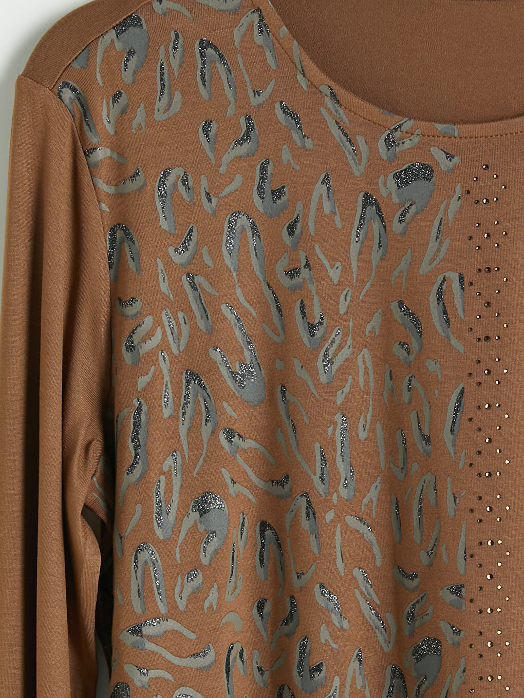 Kahverengi Bisiklet Yaka Desenli Bluz-2