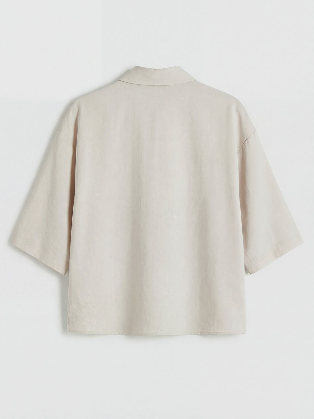 Bej Oversize Krep Kadın Gömlek-1