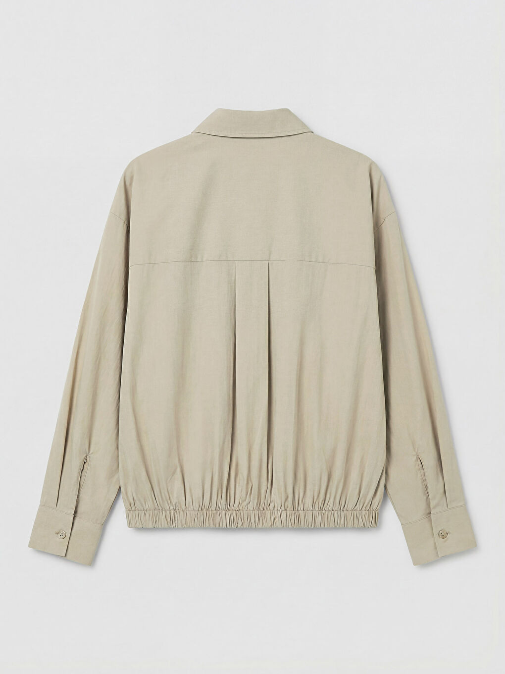 Bej Poplin Oversize Kadın Gömlek-1