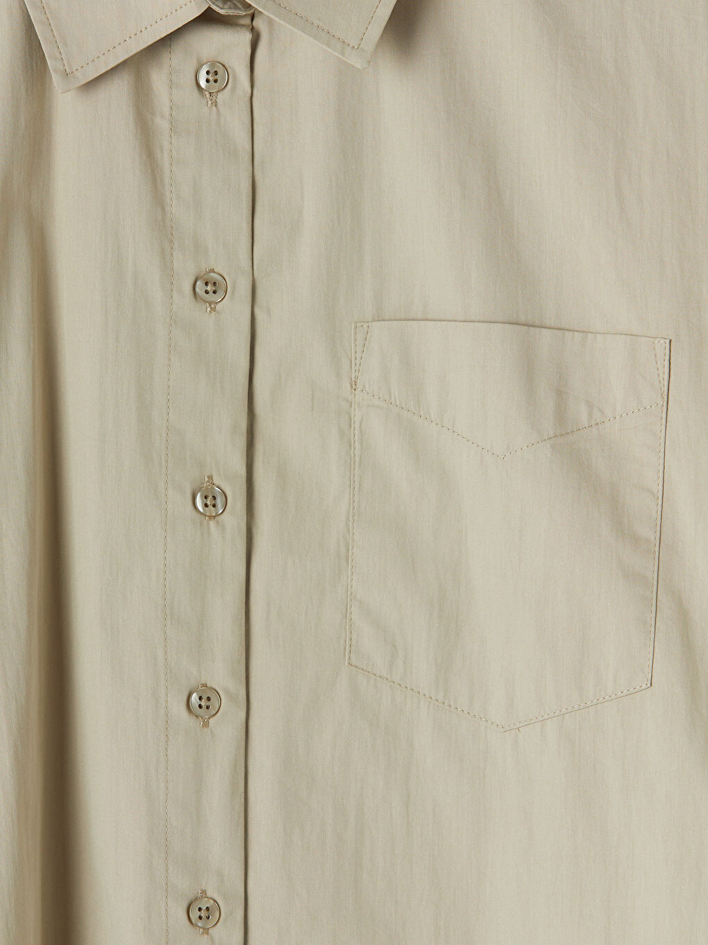 Bej Poplin Oversize Kadın Gömlek-2