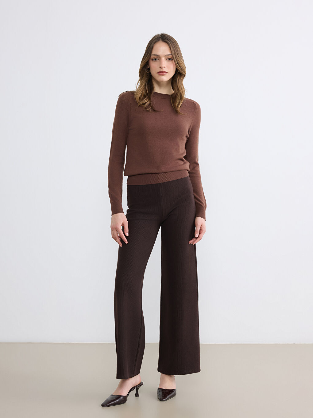 Kahverengi Bisiklet Yaka Kadın Triko Kazak	-1