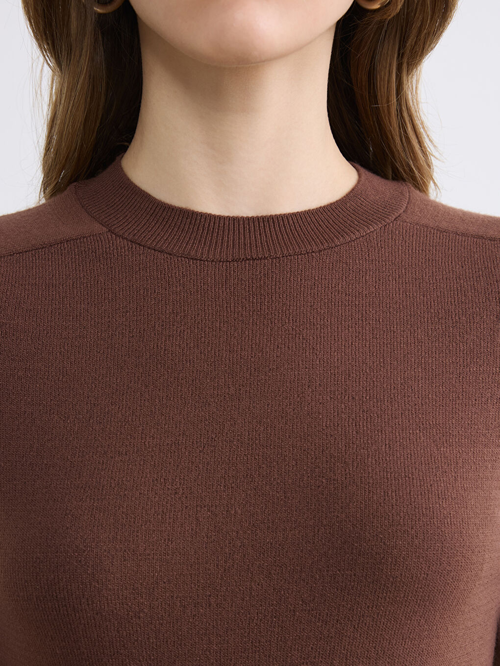 Kahverengi Bisiklet Yaka Kadın Triko Kazak	-2