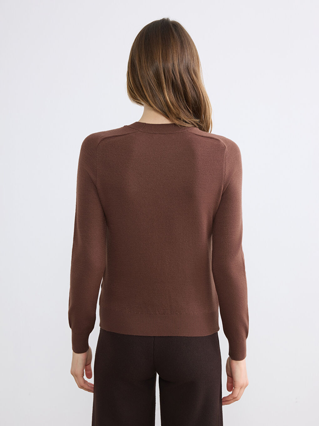 Kahverengi Bisiklet Yaka Kadın Triko Kazak	-3